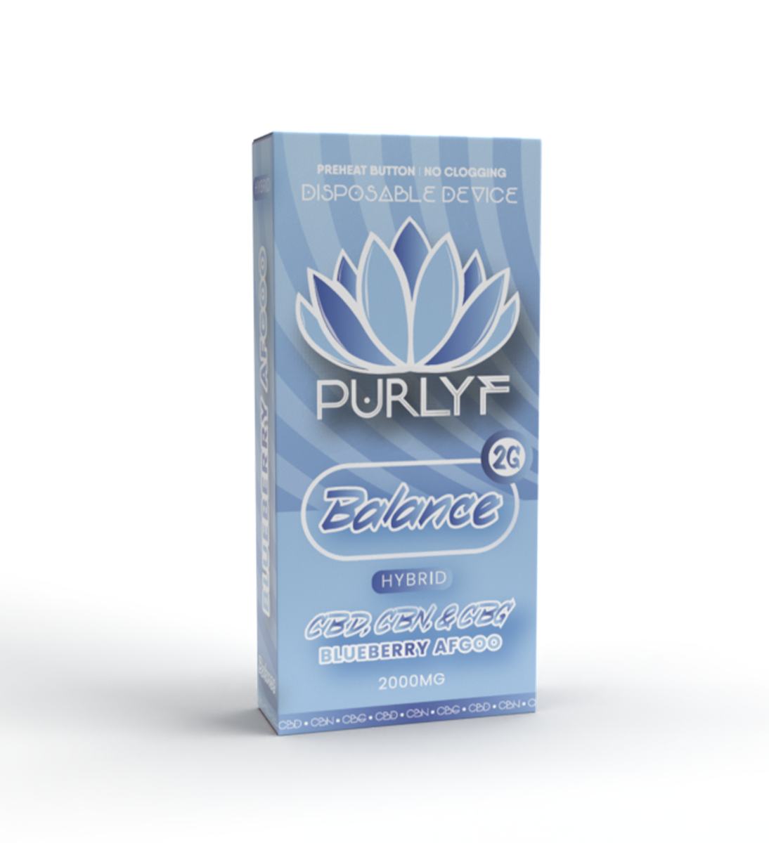 Vaporizador Purlyf CBD + CBN + CBG 2000MG - Blueberry Afgoo - Balance (Hibrida)